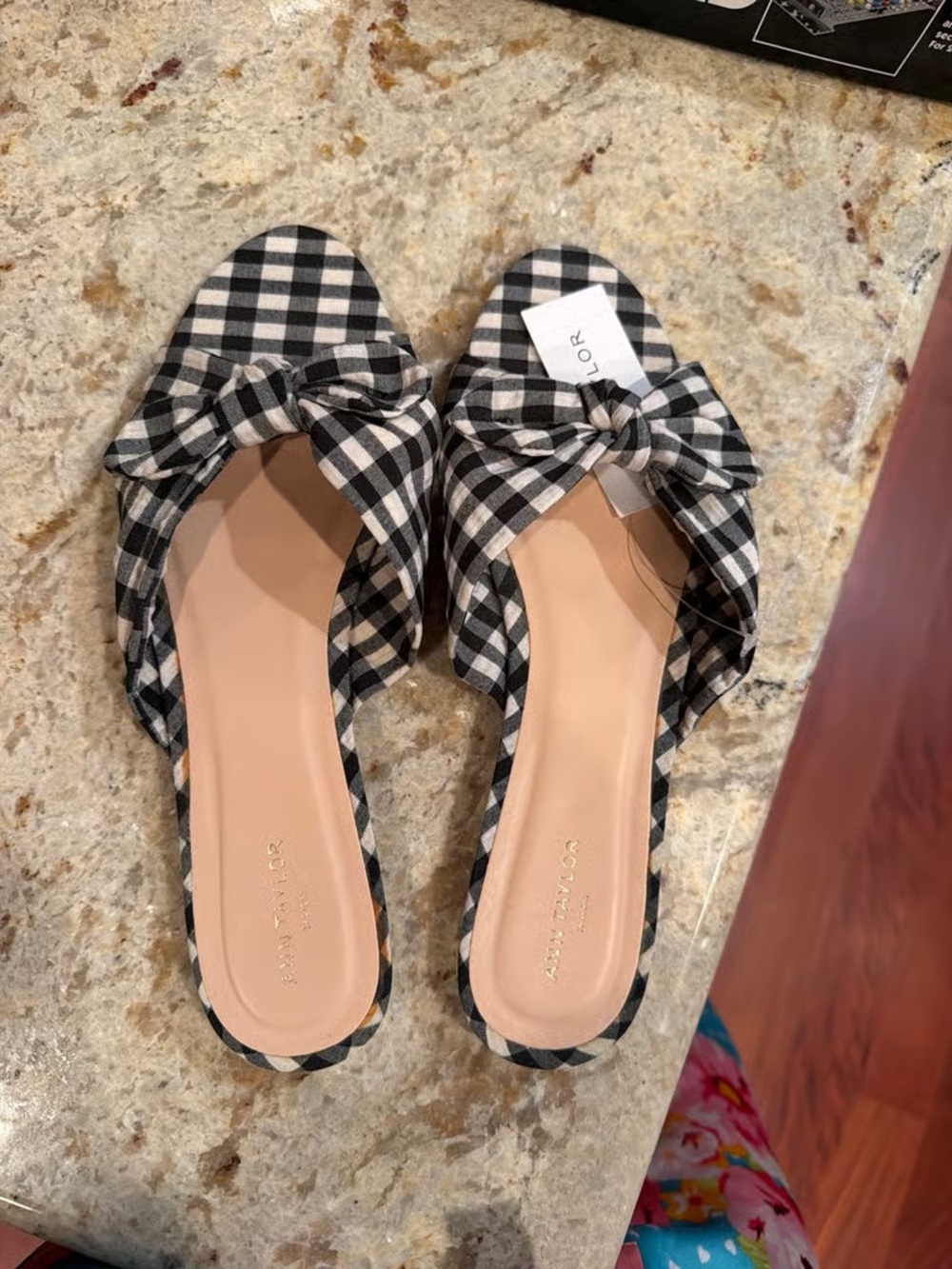 Time and Tru Black & White Gingham Bow Slide Mules